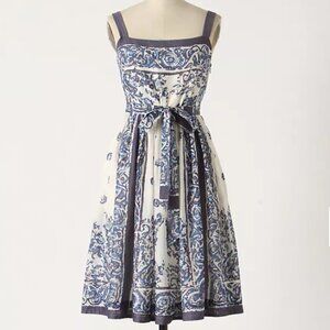 Anthropologie Maeve Catmint Blue & White Floral Dress Size 8